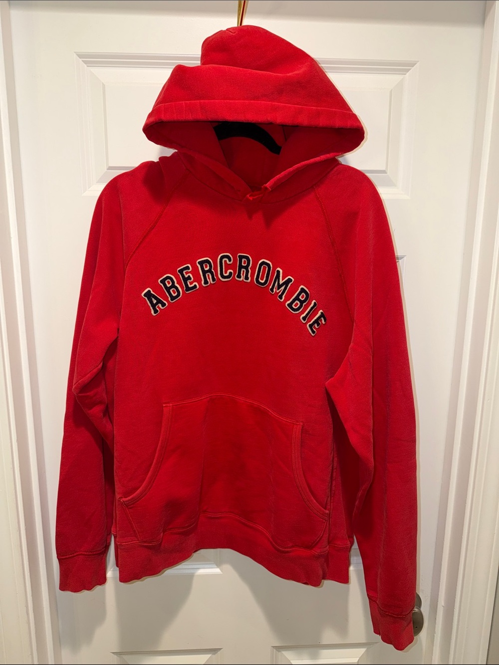 ABERCROMBIE & FITCH Y2K men's logo hoodie comfy lived in red L distressed VTG